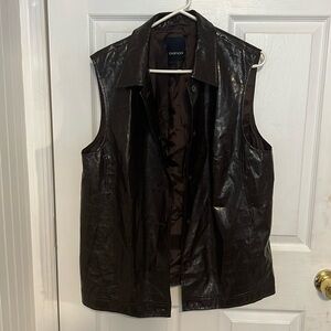 Leather sleeveless brown jacket